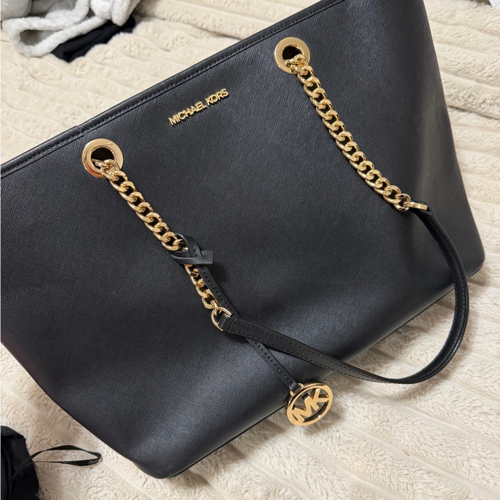 Michael Kors Black Tote with Gold Chain Accents